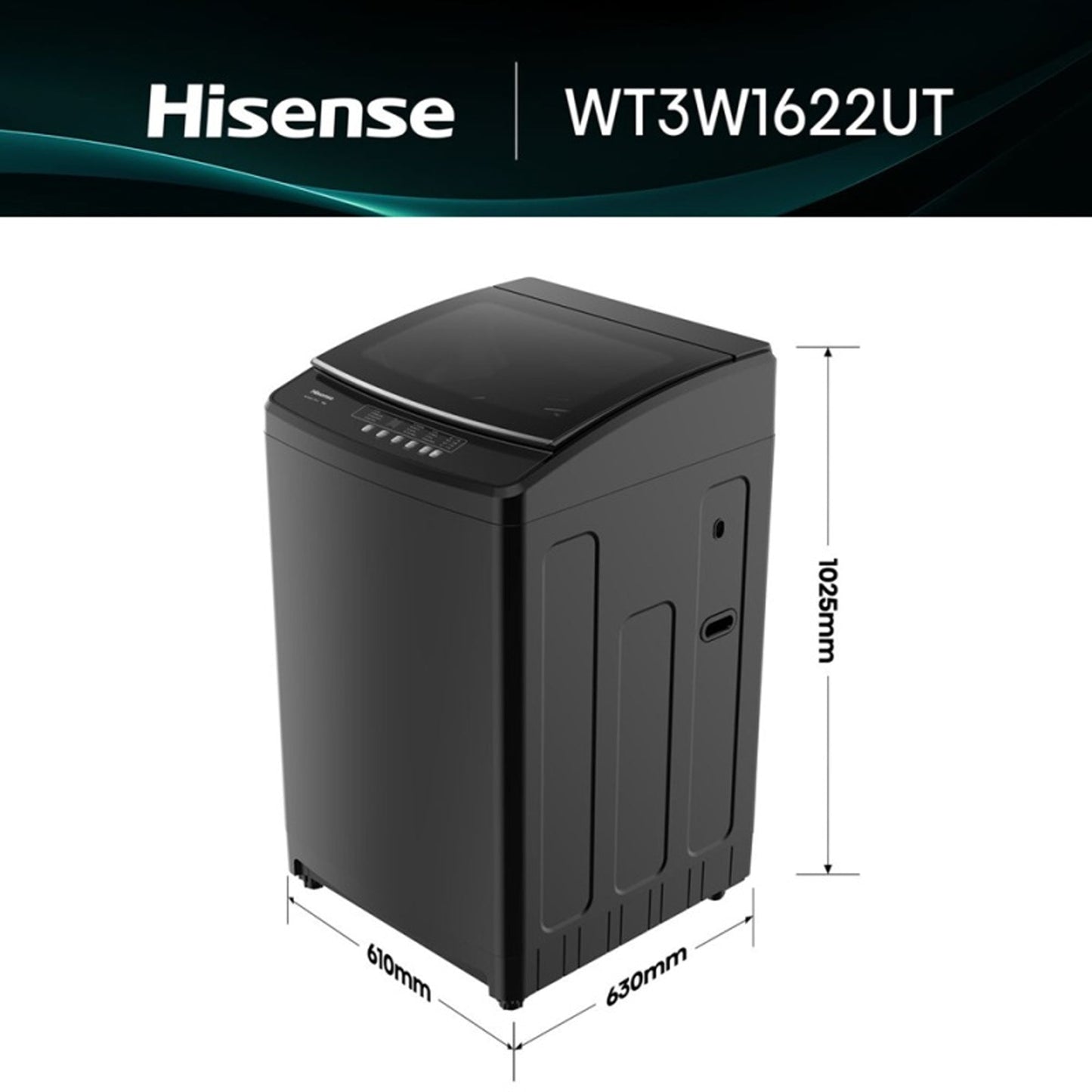 Hisense 3W Series 16kg Top Loader Washing Machine Black