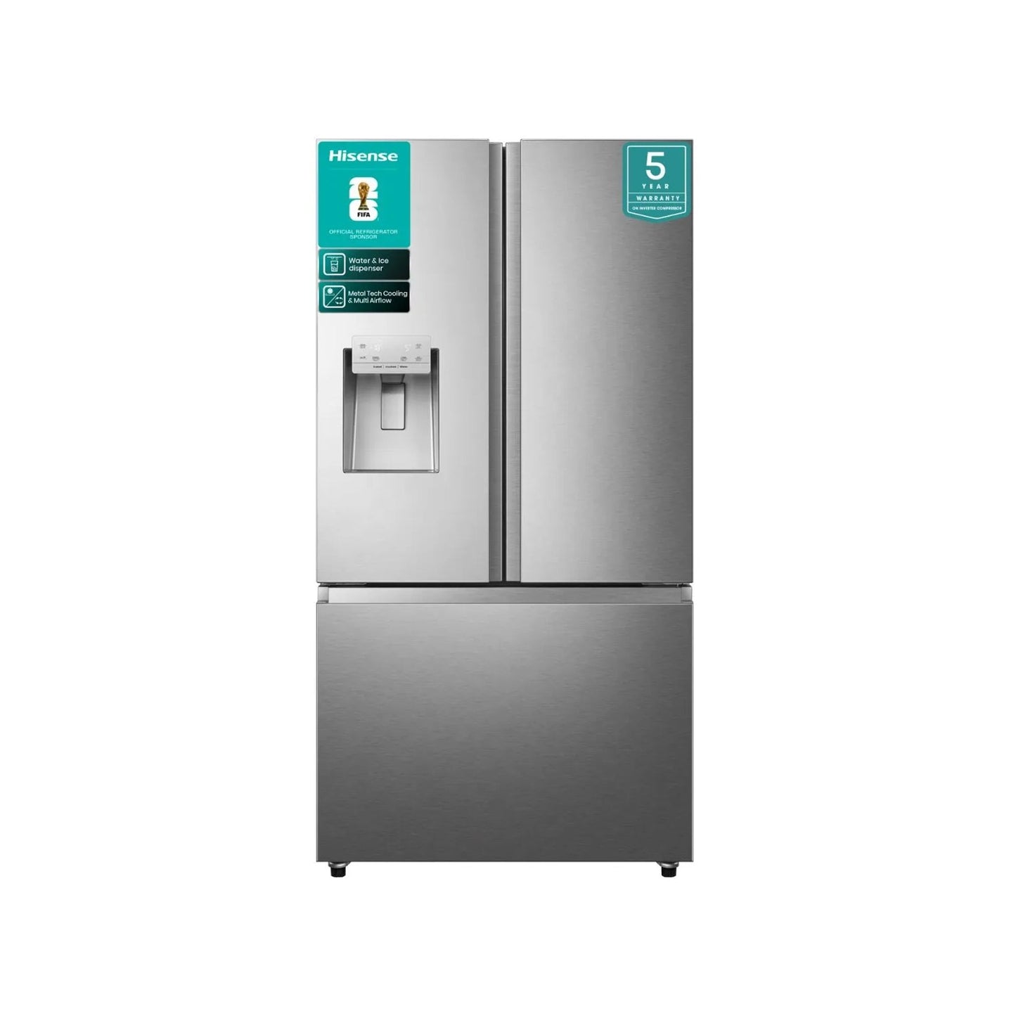 Hisense 536Lt French Door Refrigerator with Water Dispenser Stainless Steel