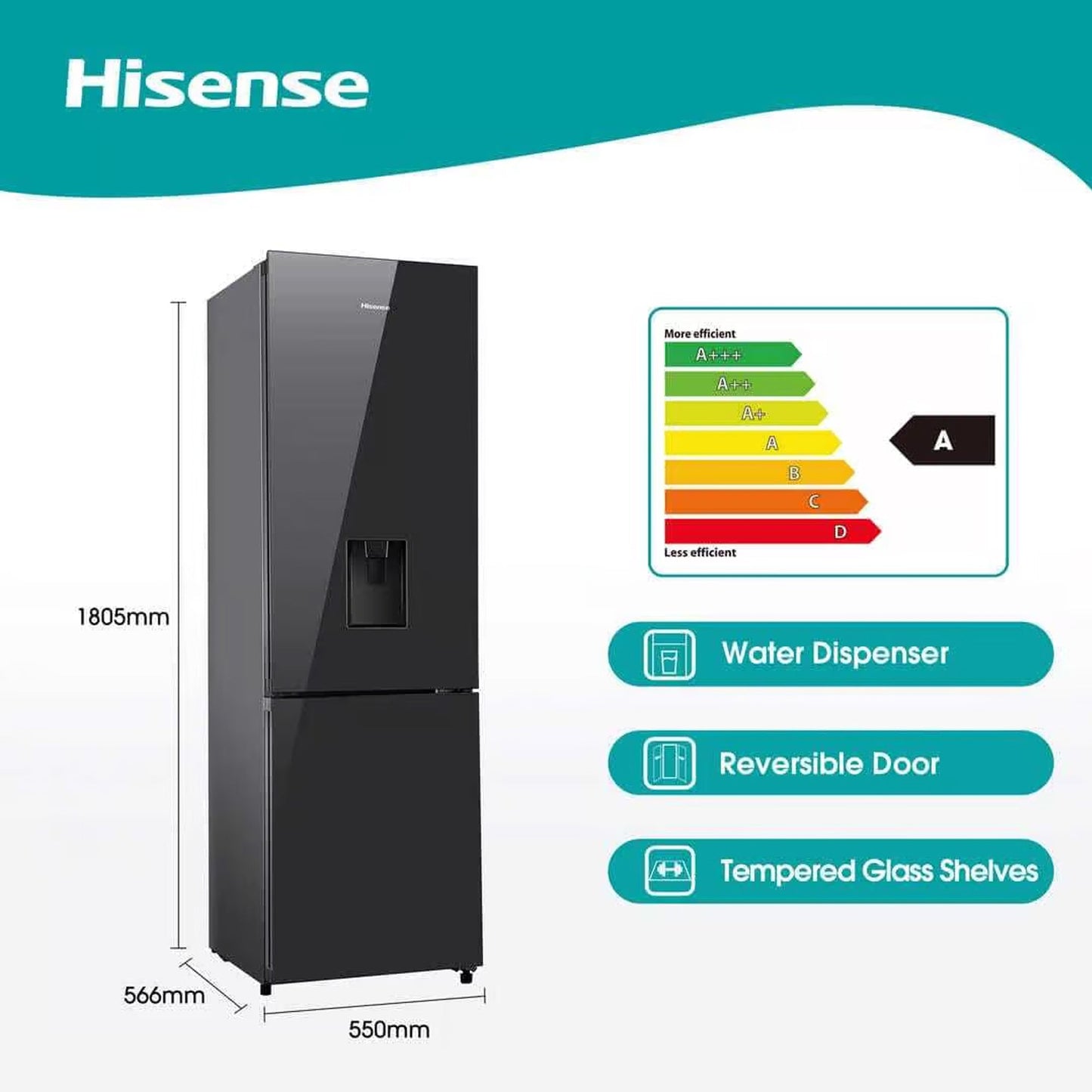 Hisense Combi Refrigerator with Water Dispenser Black