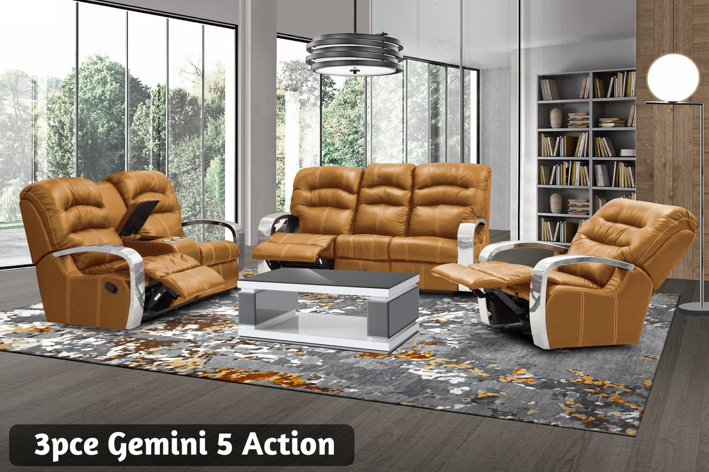 Gemini 3 Piece 5 Action Swivel Rocker Recliner Lounge Suite + Console
