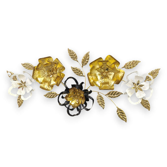 Urban Decor Flower & Leaf Wall Decoration Black, Gold & White