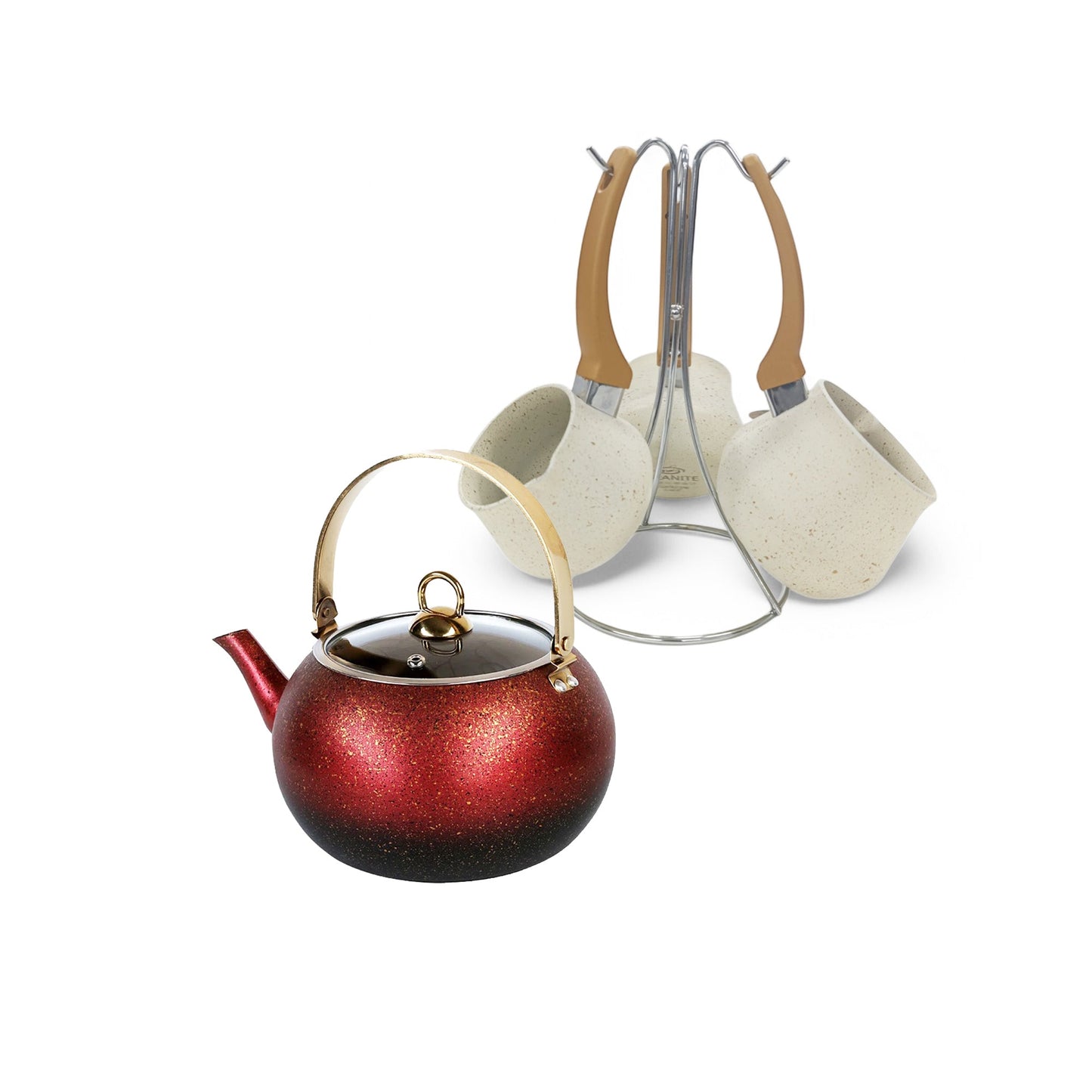 Leydi 3Lt Teapot with 4 Piece Coffee Pot Set Red & Cream