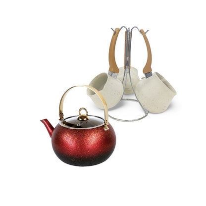 Leydi 3Lt Teapot with 4 Piece Coffee Pot Set Red & Cream