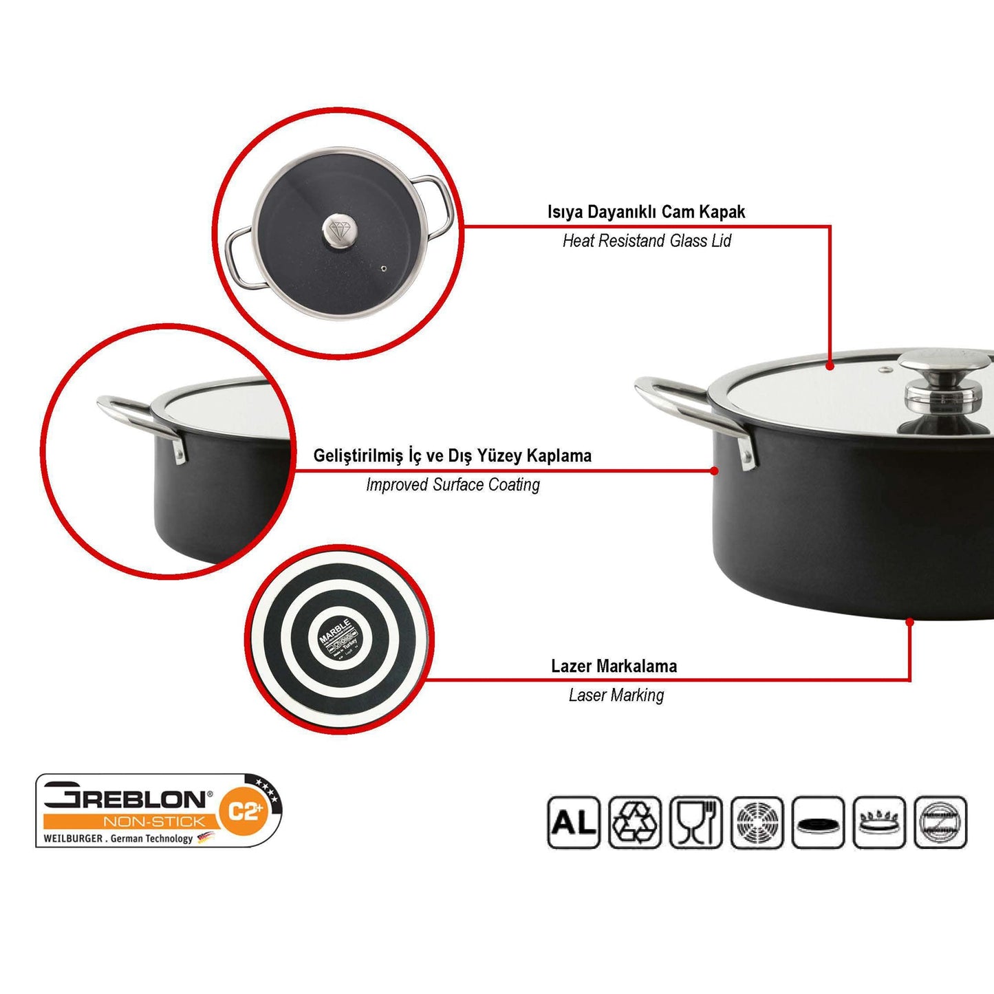 Leydi Mia Derin 22cm Deep Casserole Black
