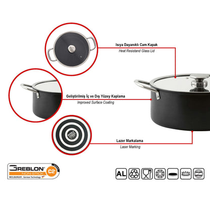 Leydi Mia Derin 22cm Deep Casserole Black