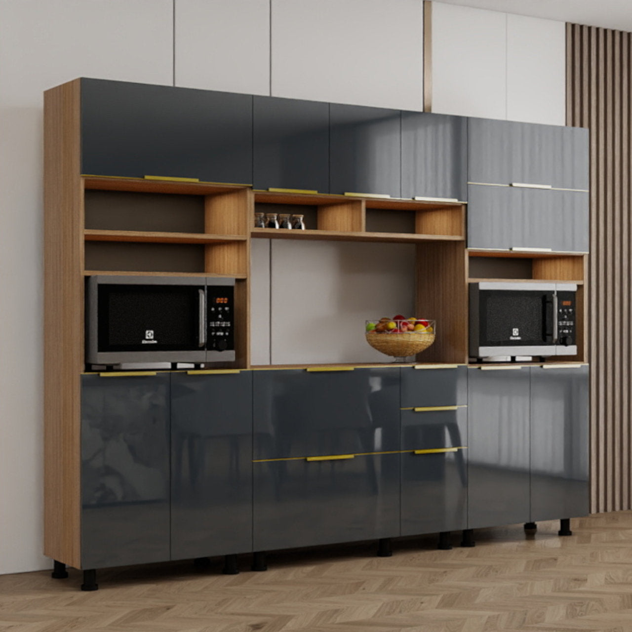 Modern Kitchen Set – Grey + Walnut MW960