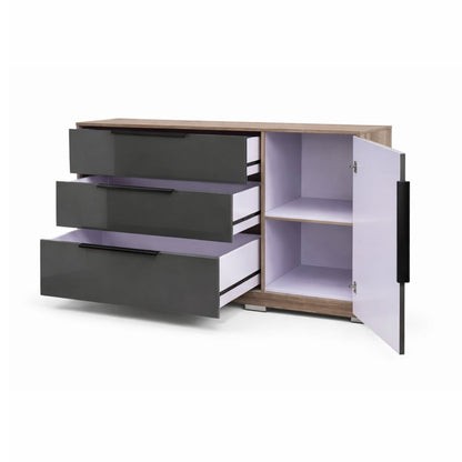 Modern Chest Of Draws Doble With Shelves – Nature/Titanium MWBR9627
