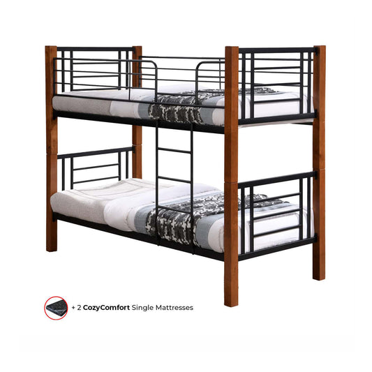 MWDB02 Wooden & Steel Bunk Bed With CozyComfort Mattresses