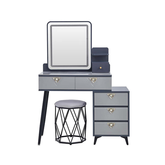 MWDRT02 Grey And White Dressing Table With Stool And Lights