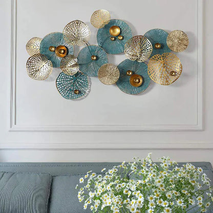 Urban Decor Modern Lotus Leaf Style Hanging Wall Decor Blue & Gold