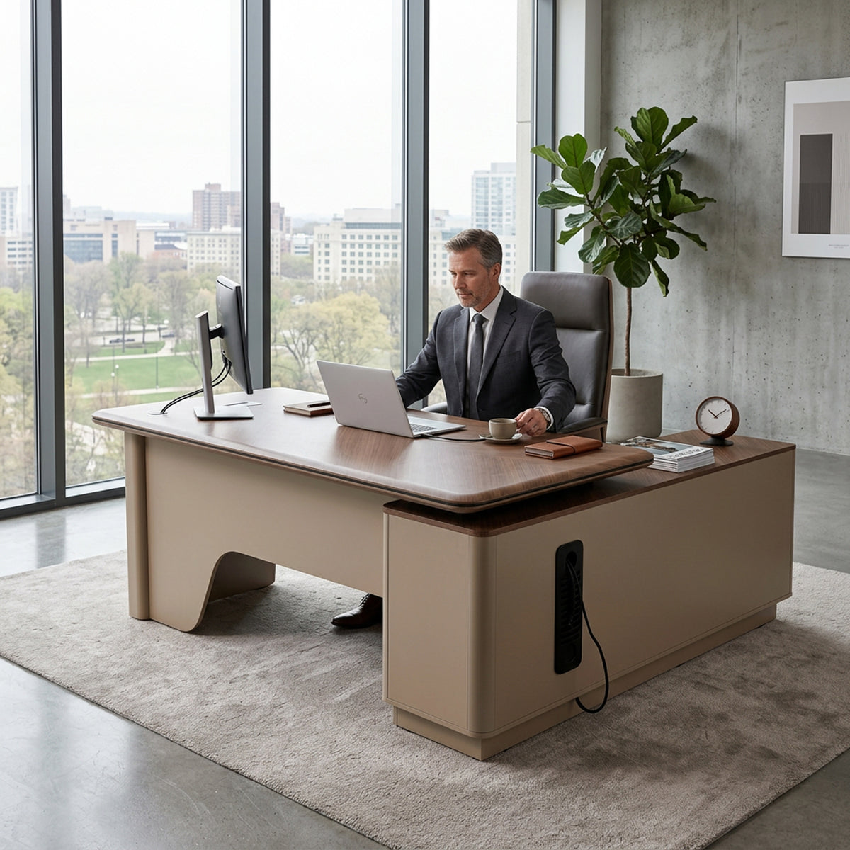 BF Platinum Living Office Table with Side Cabinet