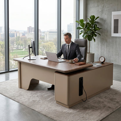 BF Platinum Living Office Table with Side Cabinet