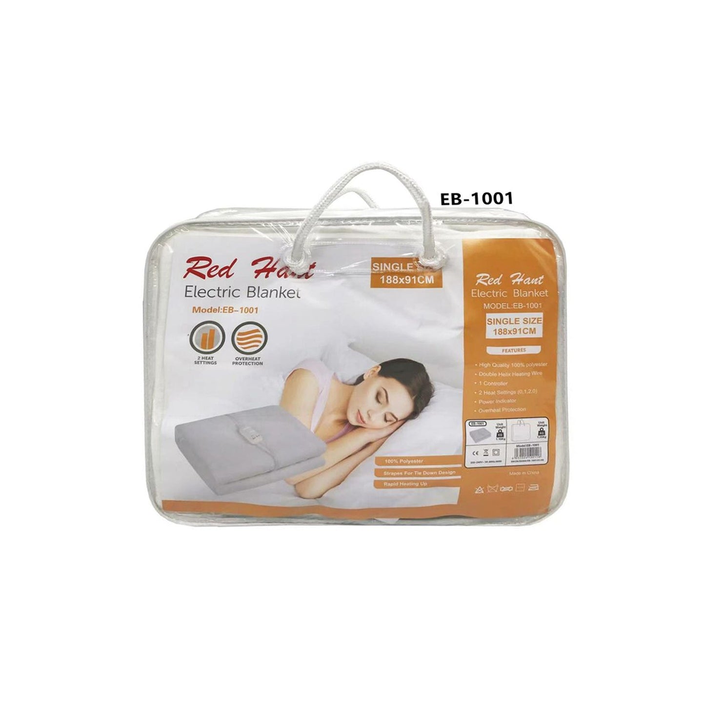Red Hart 188 x 91cm Single Electric Blanket White