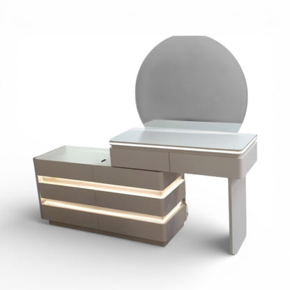 LED Dressing Table with Round Mirror Beige
