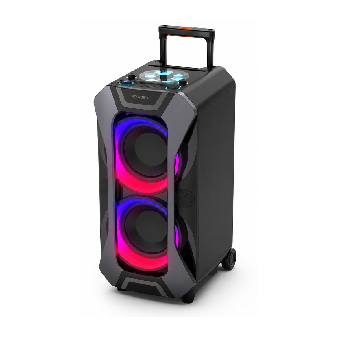 Skyworth PS500 480W party speaker with telescopic handle and wheels