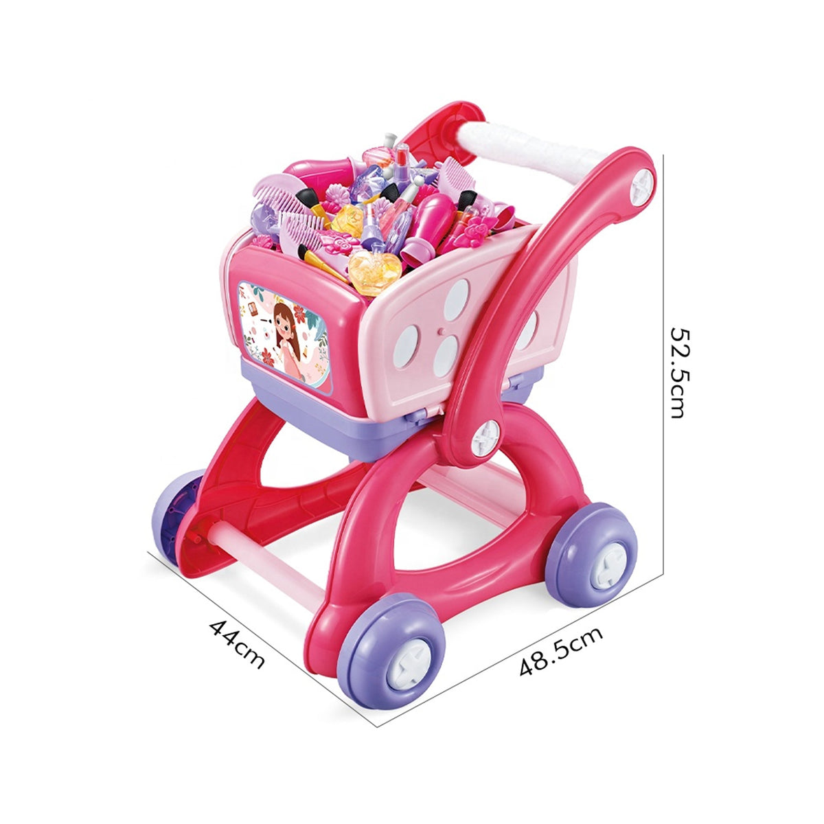 2-in-1 Shopping Trolley & Makeup Vanity Play Set Pink