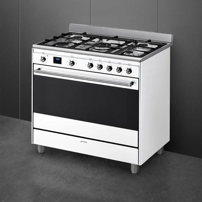 Smeg 90cm White Cooker With Gas Hob - SSA91MAWH2