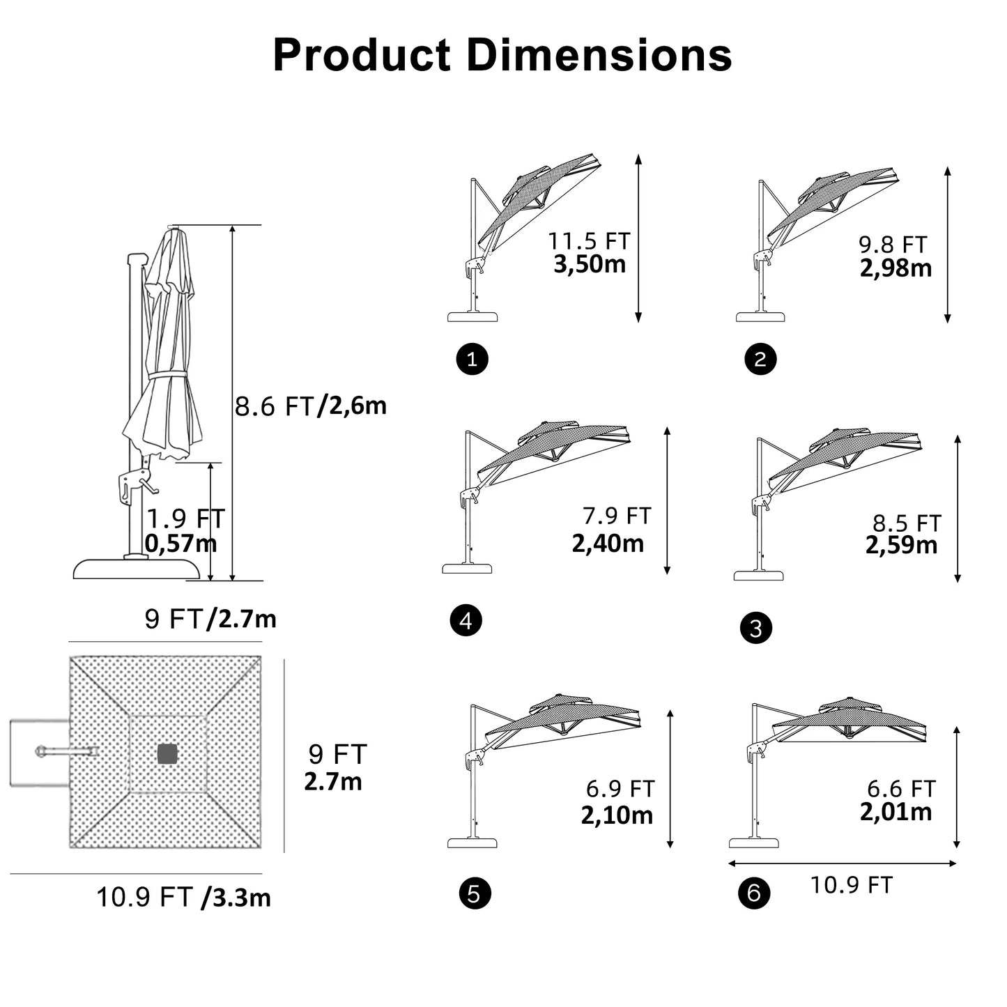Square Double Top Deluxe Solar Powered LED Patio Umbrella Outdoor Cantilever Umbrella