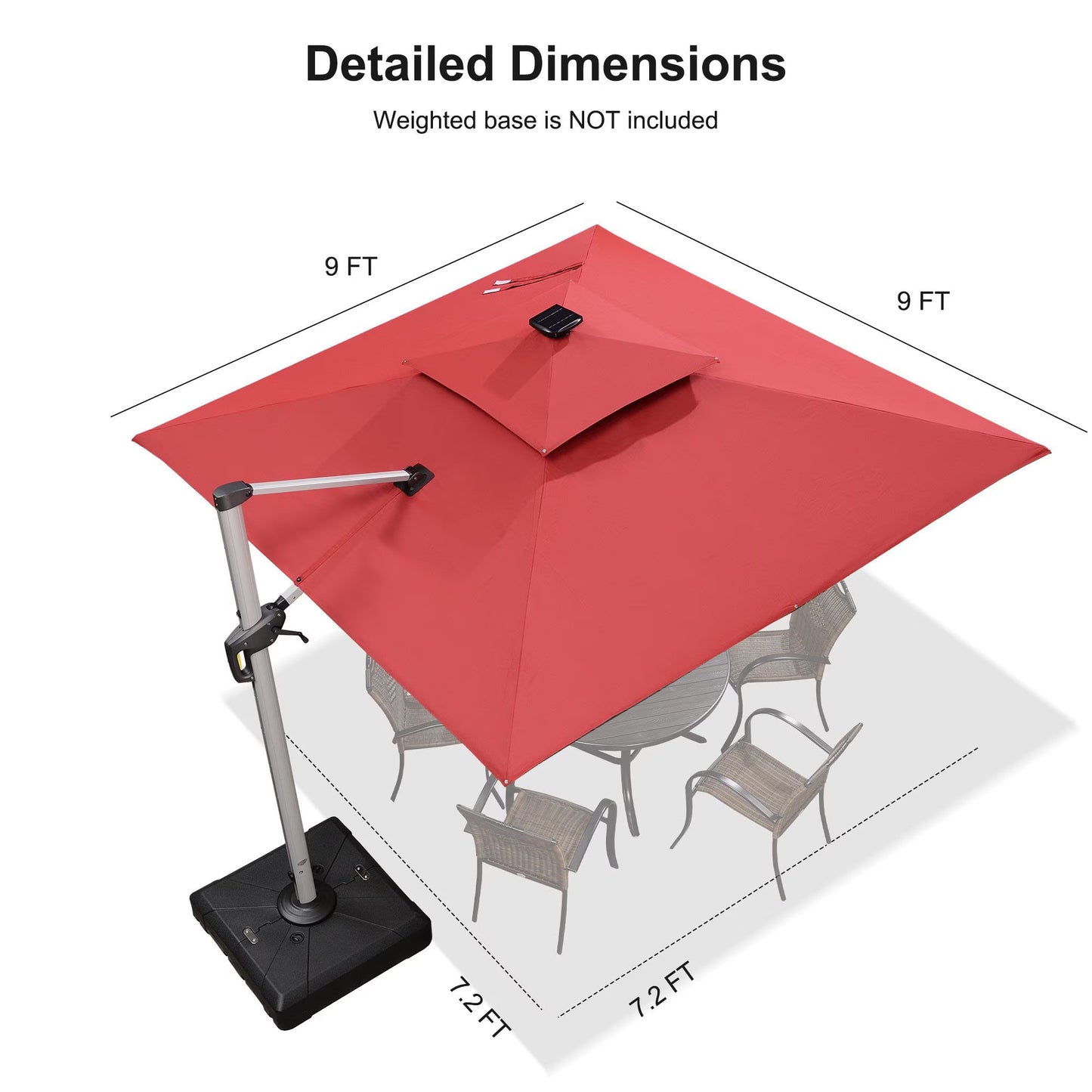 Square Double Top Deluxe Solar Powered LED Patio Umbrella Outdoor Cantilever Umbrella
