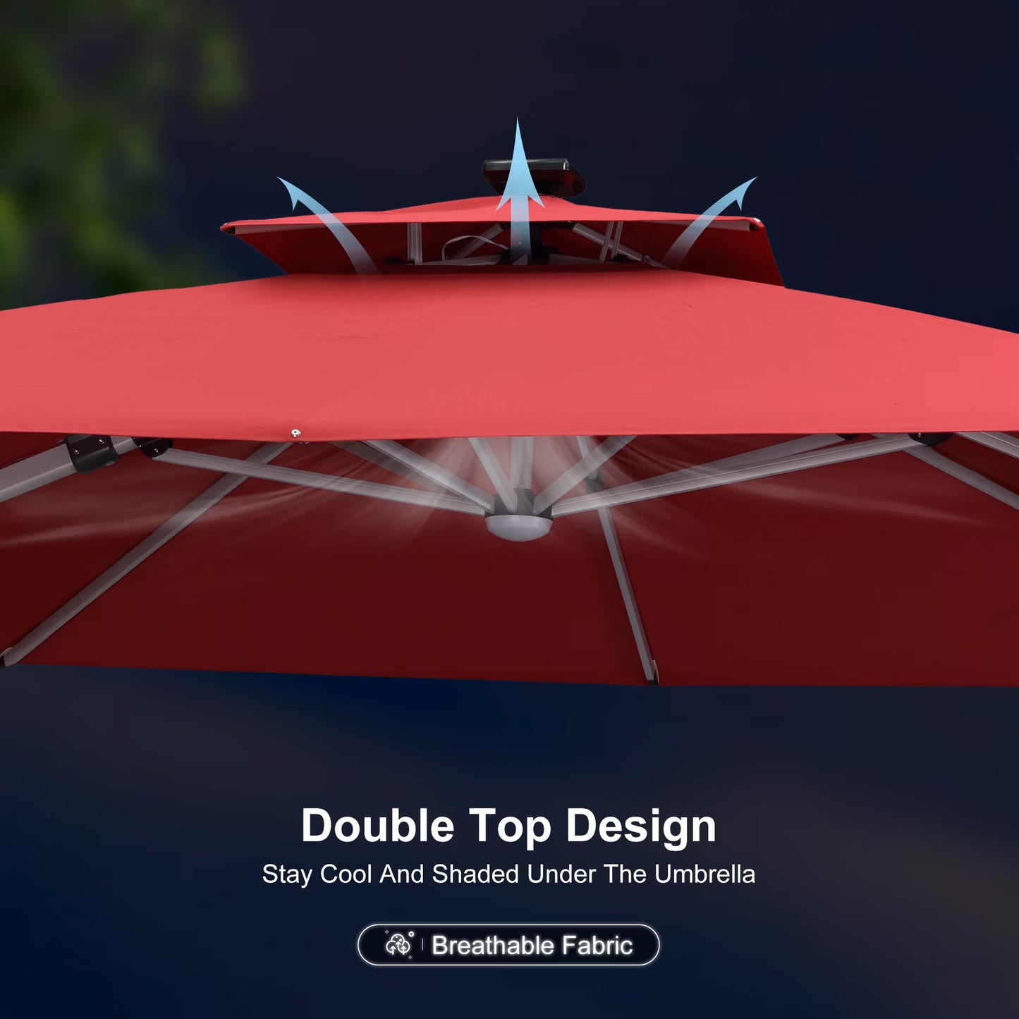 Square Double Top Deluxe Solar Powered LED Patio Umbrella Outdoor Cantilever Umbrella