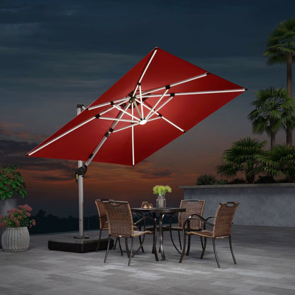 Square Double Top Deluxe Solar Powered LED Patio Umbrella Outdoor Cantilever Umbrella