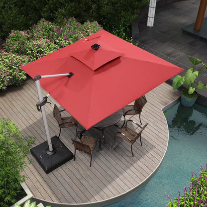 Square Double Top Deluxe Solar Powered LED Patio Umbrella Outdoor Cantilever Umbrella