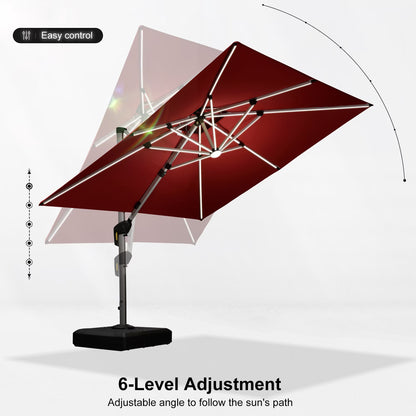Square Double Top Deluxe Solar Powered LED Patio Umbrella Outdoor Cantilever Umbrella