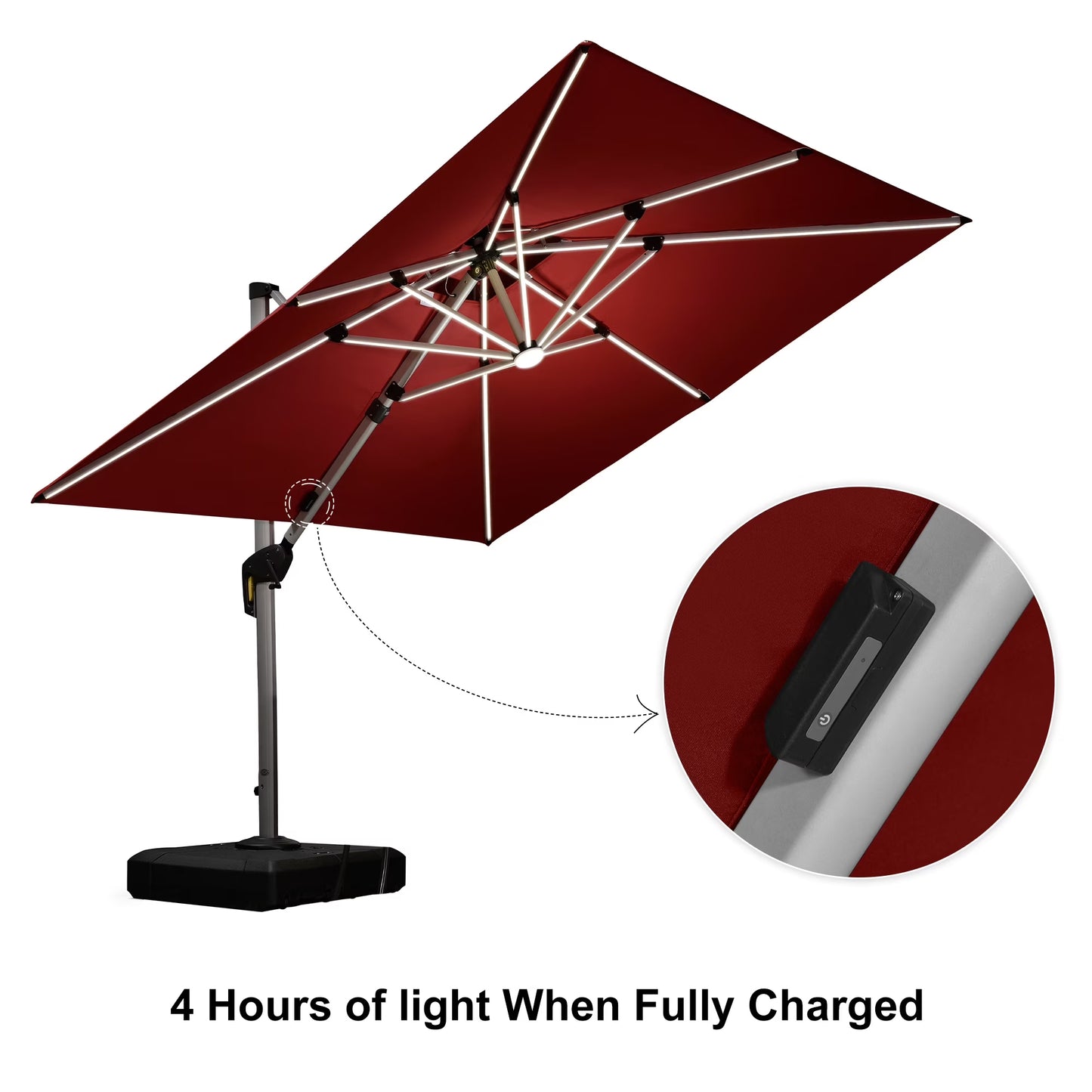 Square Double Top Deluxe Solar Powered LED Patio Umbrella Outdoor Cantilever Umbrella