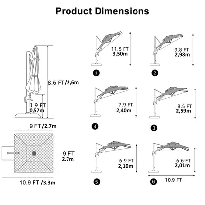 Square Double Top Deluxe Solar Powered LED Patio Umbrella Outdoor Cantilever Umbrella