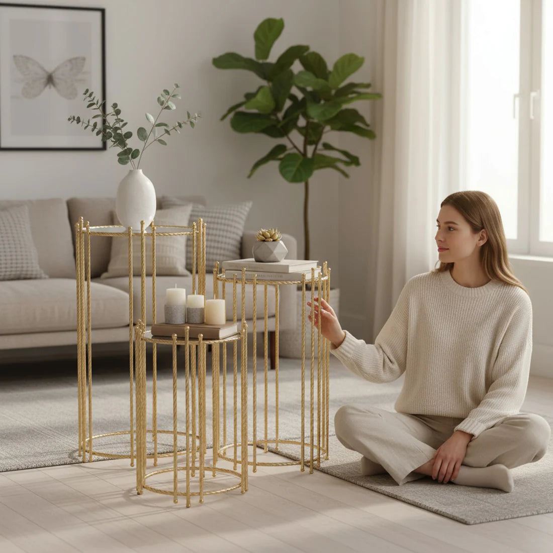 The Venus 3 Piece Coffee Table Set Gold