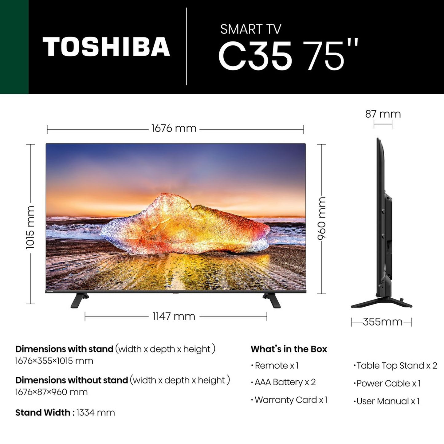 Toshiba 75" C350LN 4K UHD Smart LED TV with HDR & Dolby Vision