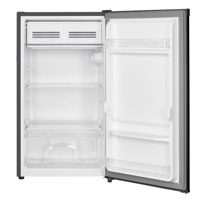 Univa metallic bar fridge USD125M door open showing freezer and crisper