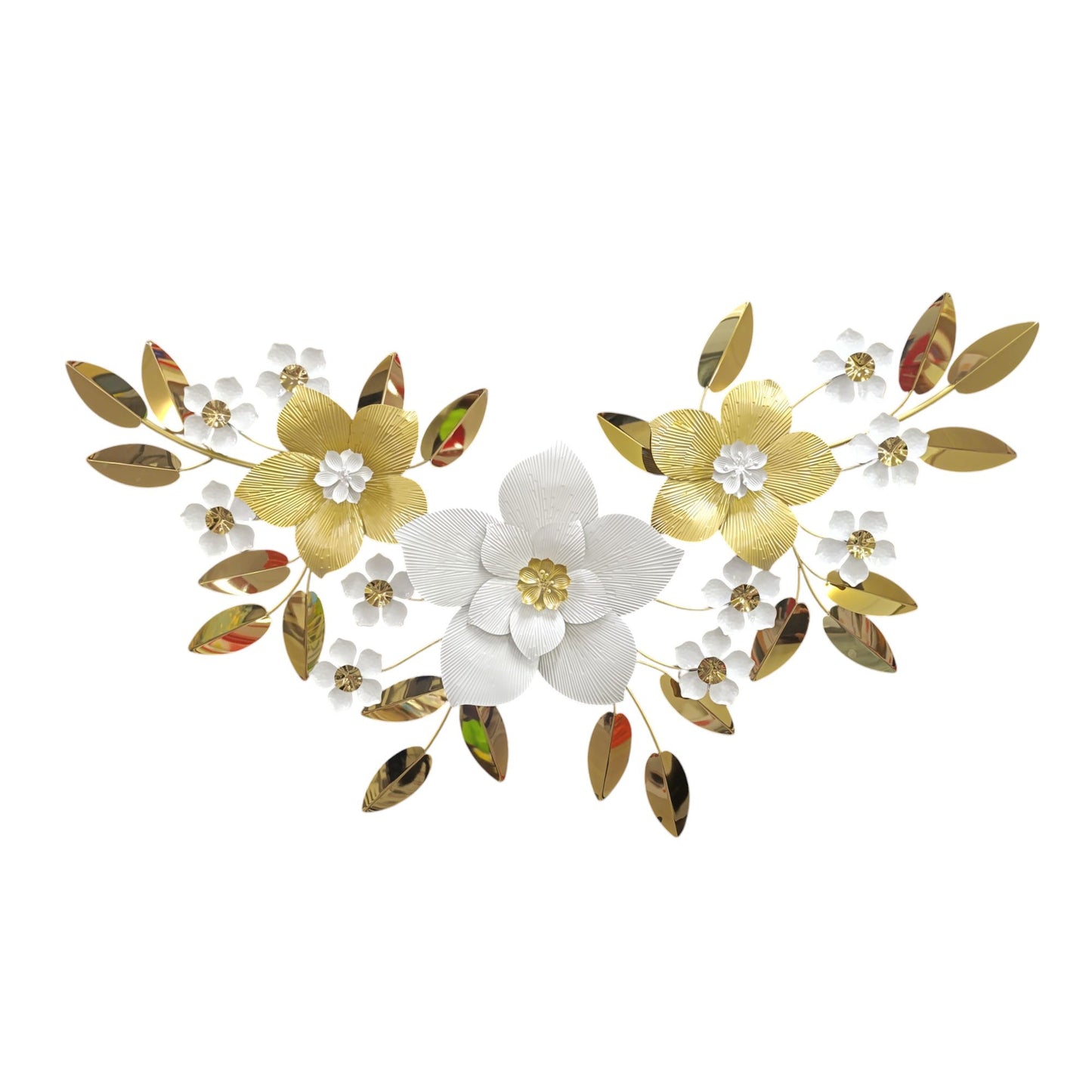 Urban Decor Flower & Leaf Design Wall Decoration Gold & White