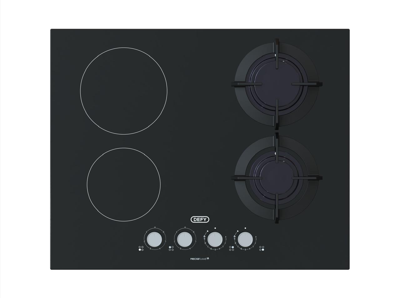 Defy 65cm Black Glass Dual Fuel Hob - DHG606