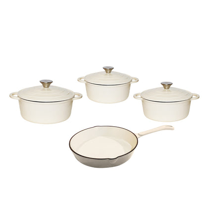 CTH 7 Piece Cast Iron Pot Set - Two Toned White/Cream