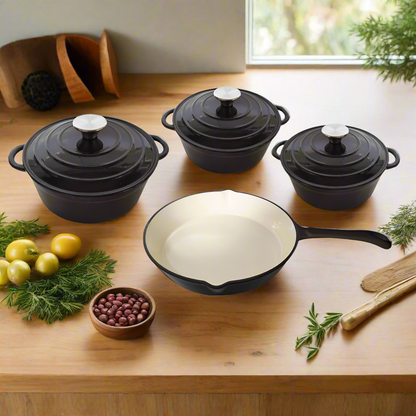 CTH 7 Piece Cast Iron Pot Set - Black