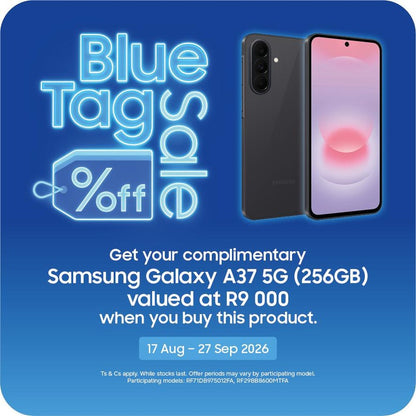 Blue Tag Sale gift: free Samsung Galaxy A37 5G 256GB valued at R9 999 with this purchase, 17 Aug to 27 Sept 2026