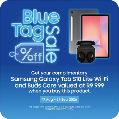 Blue Tag Sale gift: free Samsung Galaxy Tab S10 Lite Wi-Fi and Buds Core valued at R9 999 with this purchase, 17 Aug to 27 Sept 2026