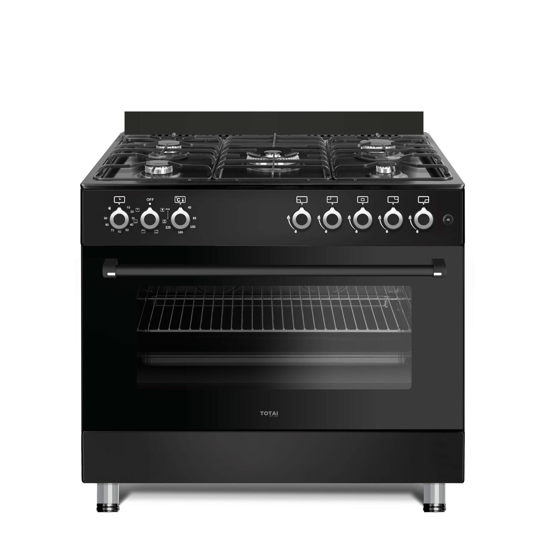 Totai Style 90cm 5 Burner Full Gas Stove - Black - 03/T800B