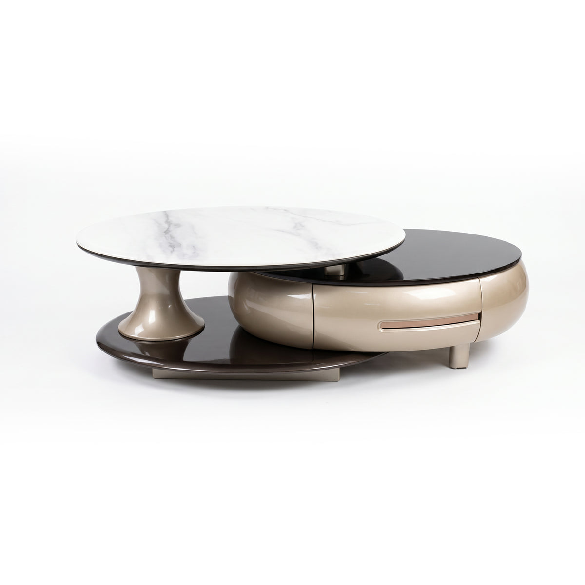 CA Layered Round Coffee Table marble look and champagne