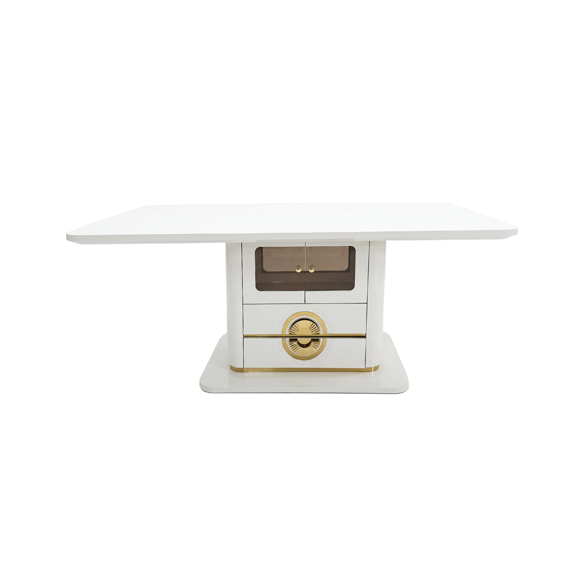 CA Extendable Dining Table white and gold front view