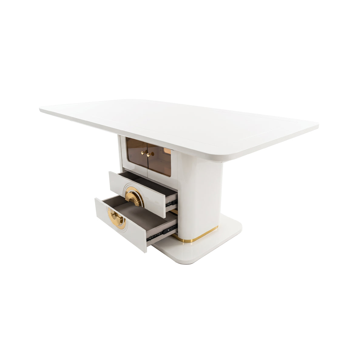CA Dining Table with drawers open