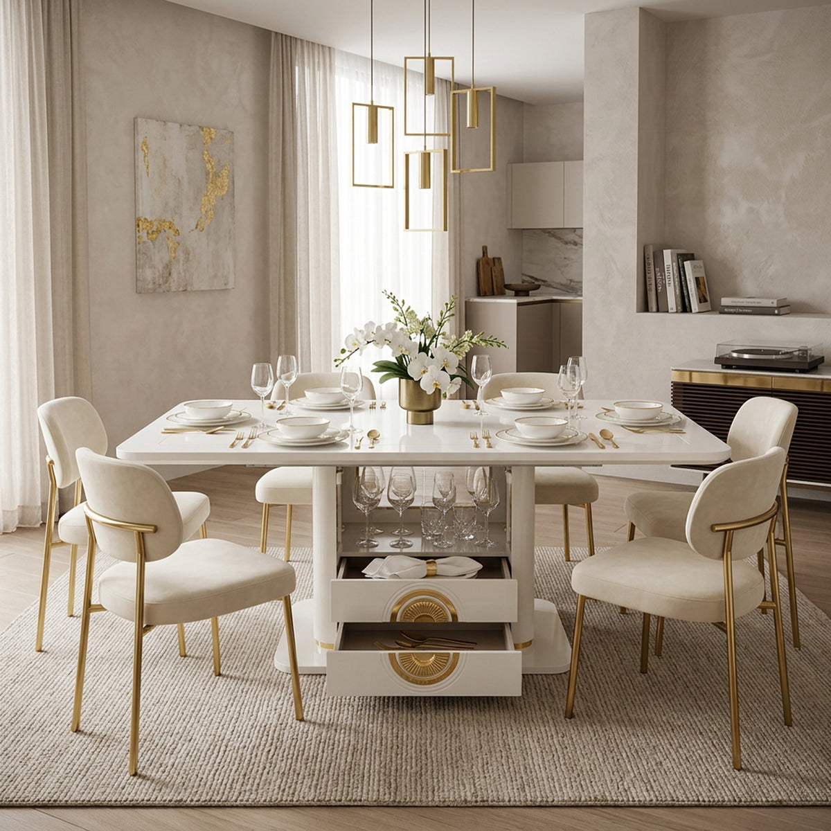 CA Dining Table styled in a dining room