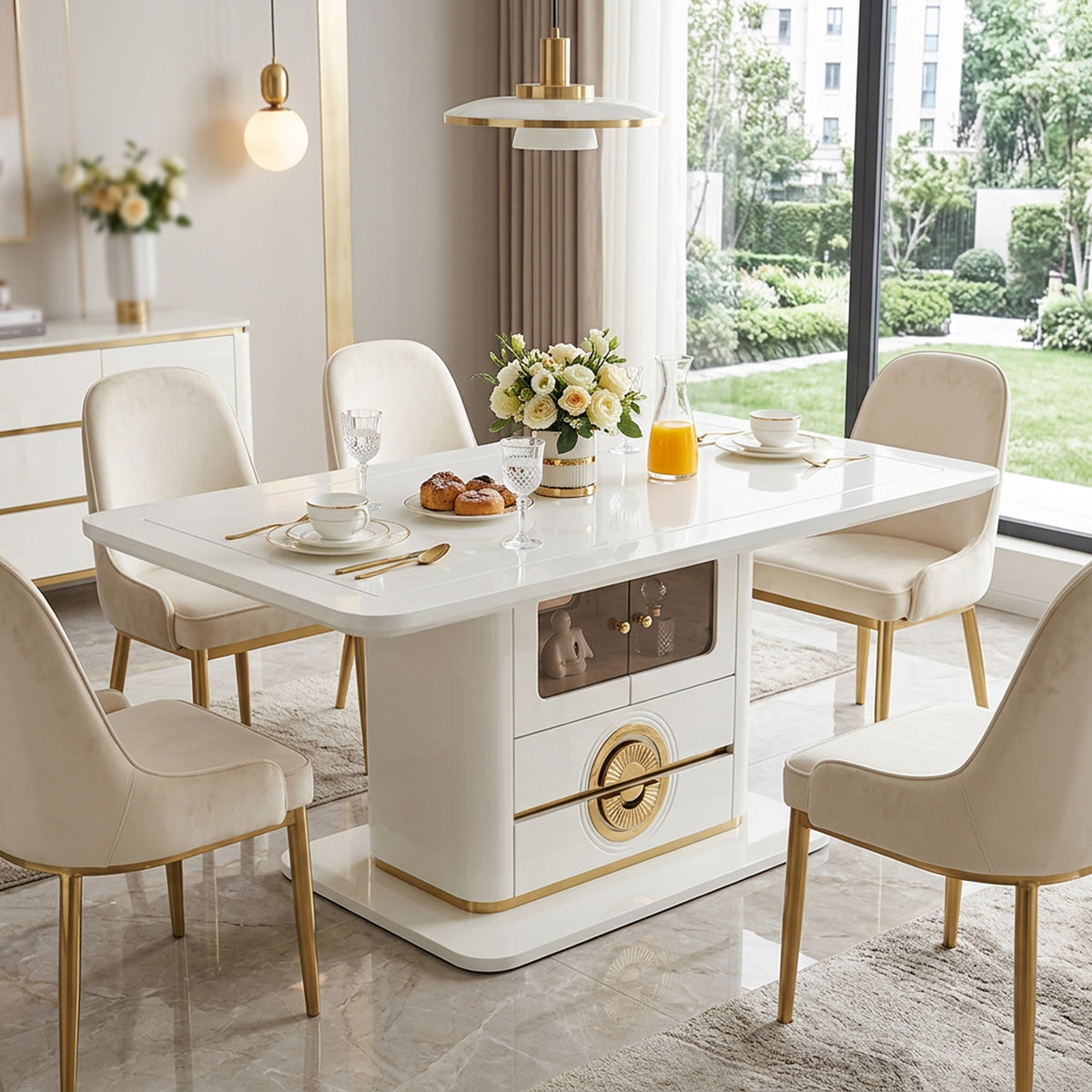 CA Dining Table with display cabinet and drawers