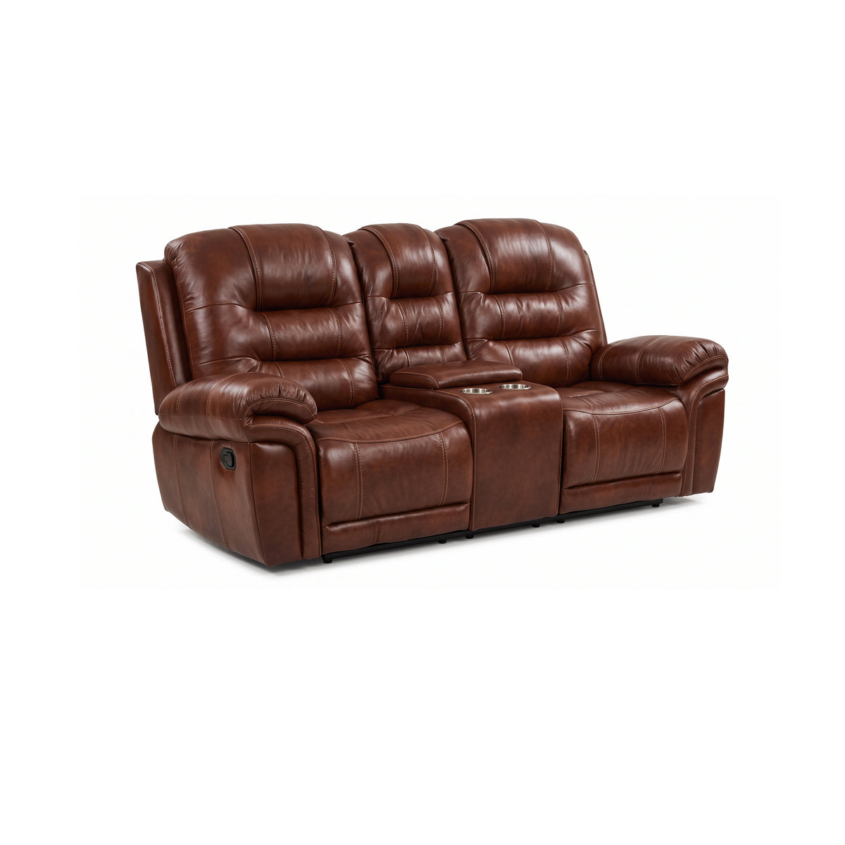Earthline Sparta 2 seater recliner with centre console and cup holders in Cumulus Chestnut