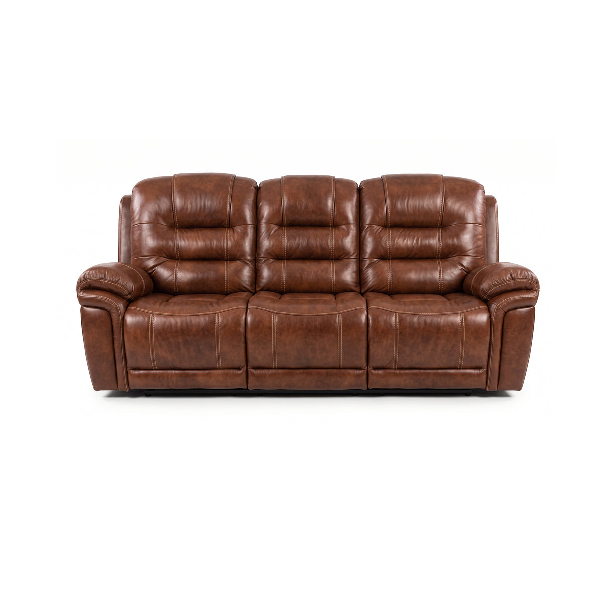 Earthline Sparta 3 seater recliner sofa in Cumulus Chestnut, front view