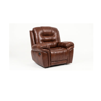 Earthline Sparta recliner chair in Cumulus Chestnut, side angle showing recline handle