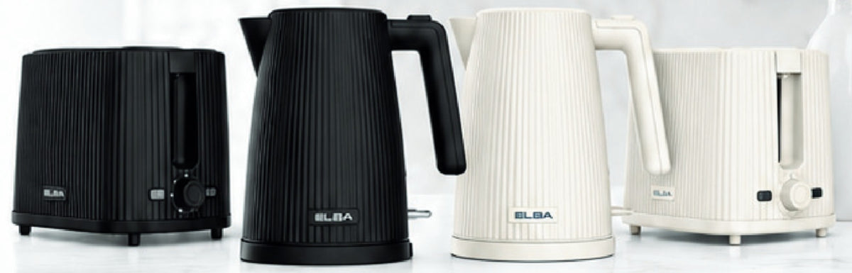 Elba Bellagio kettle and toaster range in black and cream