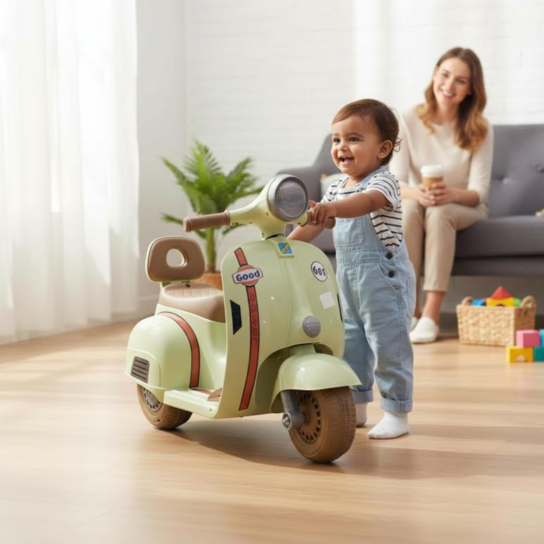 Kids Ride On Scooter Light Green & Brown