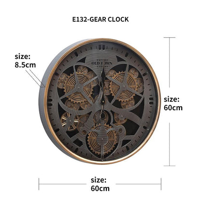 Classic Old Town Design 60cm Decorative Gear Clock Gold